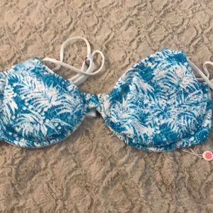 34DD Turquoise blue and white mesh bikini top
